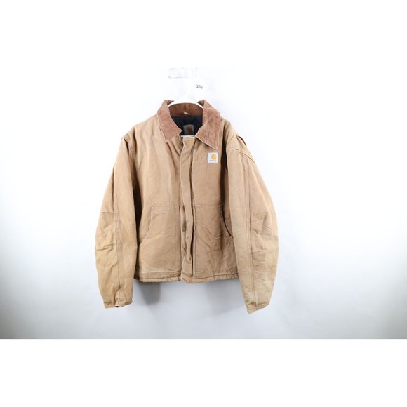 Vtg Carhartt Mens 48T Distressed Spell Out Quilted Arctic Jacket Duck Brown USA